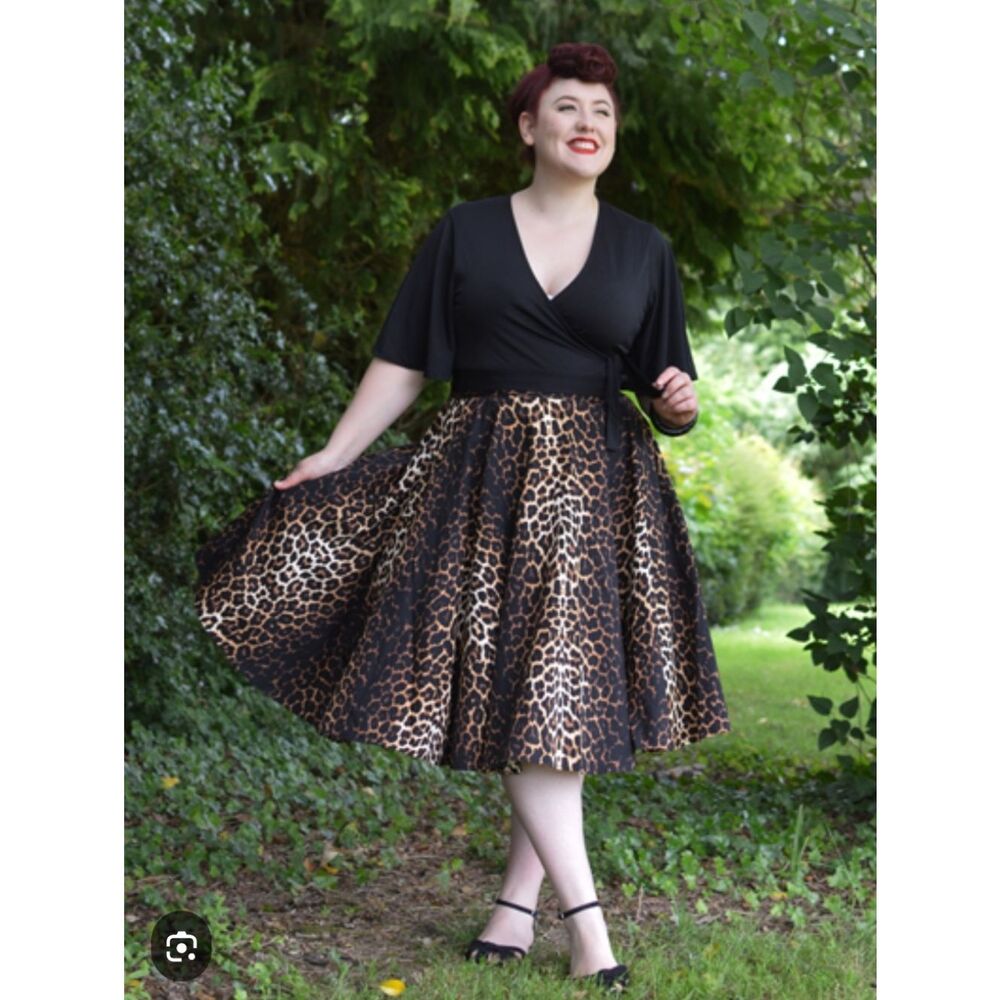 Hell Bunny Panthera 50s Leopard Print Pleated Rockabilly Retro Skirt Sz M